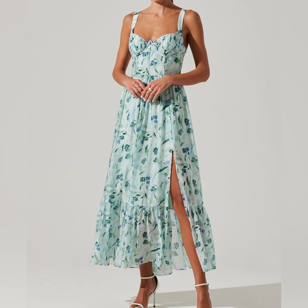 ASTR THE LABEL KELBY DRESS GREEN BLUE FLORAL